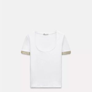 Zara Rhinestone Trim Sleeve Tee